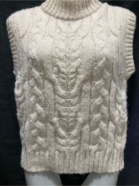 A New Day Cream Cable Knit Turtleneck Sweater Vest XS